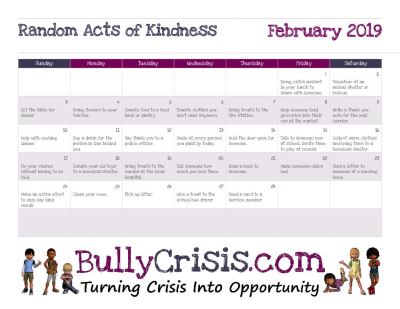 random acts of kindness calendar for February 2019